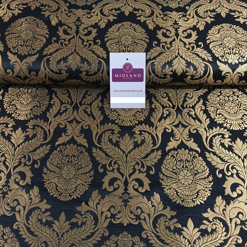 Gold Metallic Ornamental Indian Faux Silk Banarsi brocade Fabric 44" Wide M807