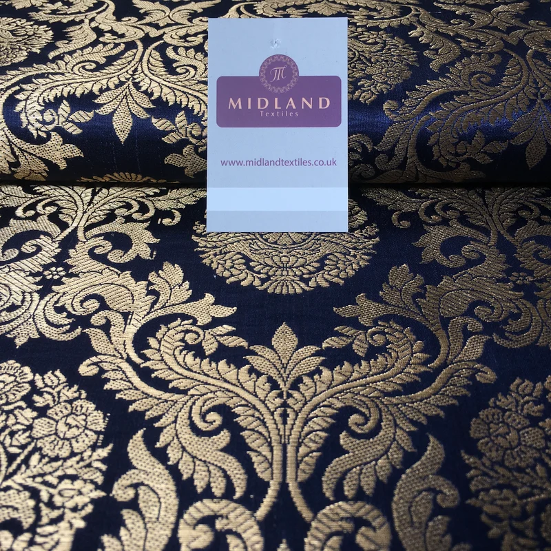 Gold Metallic Ornamental Indian Faux Silk Banarsi brocade Fabric 44" Wide M807