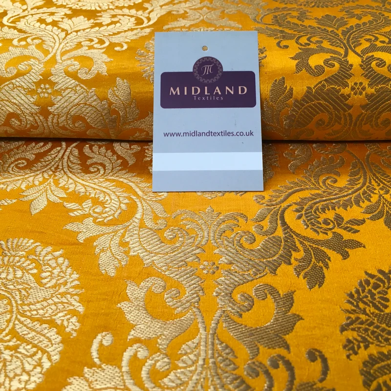 Gold Metallic Ornamental Indian Faux Silk Banarsi brocade Fabric 44" Wide M807