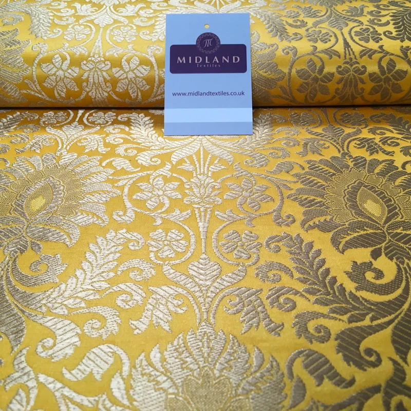 Gold Metallic Ornamental Indian Faux Silk Banarsi brocade Fabric 44" Wide M807