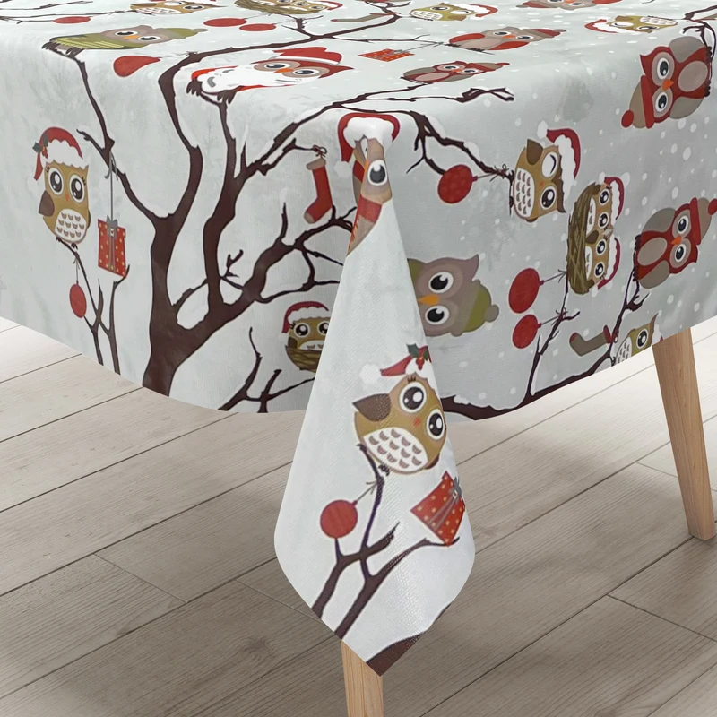 KEVKUS Wachstuch Tischdecke Weihnachten C144340 Eule auf grau X-Mas eckig rund oval