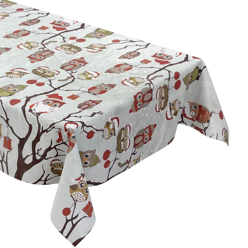 KEVKUS Wachstuch Tischdecke Weihnachten C144340 Eule auf grau X-Mas eckig rund oval