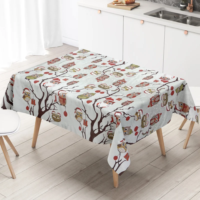 KEVKUS Wachstuch Tischdecke Weihnachten C144340 Eule auf grau X-Mas eckig rund oval
