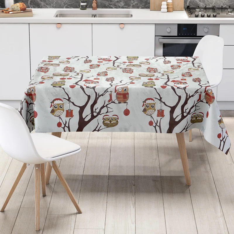 KEVKUS Wachstuch Tischdecke Weihnachten C144340 Eule auf grau X-Mas eckig rund oval