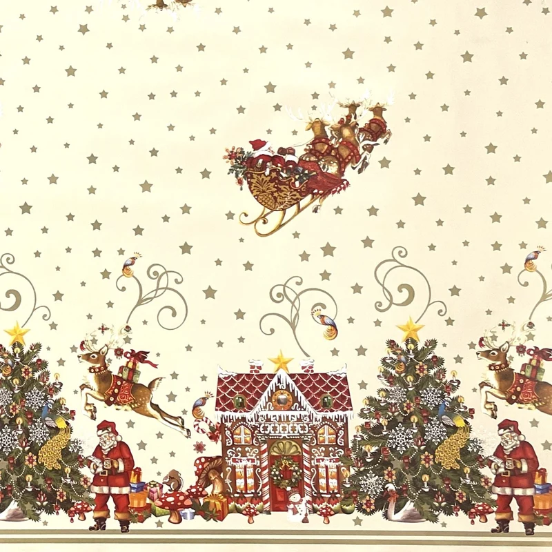 KEVKUS Wachstuch Tischdecke Weihnachten K23A beige Bordürenmuster Weihnachtsmann eckig rund oval