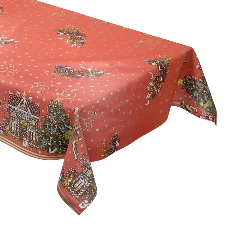KEVKUS Wachstuch Tischdecke Weihnachten K23B rot Bordürenmuster Weihnachtsmann eckig rund oval
