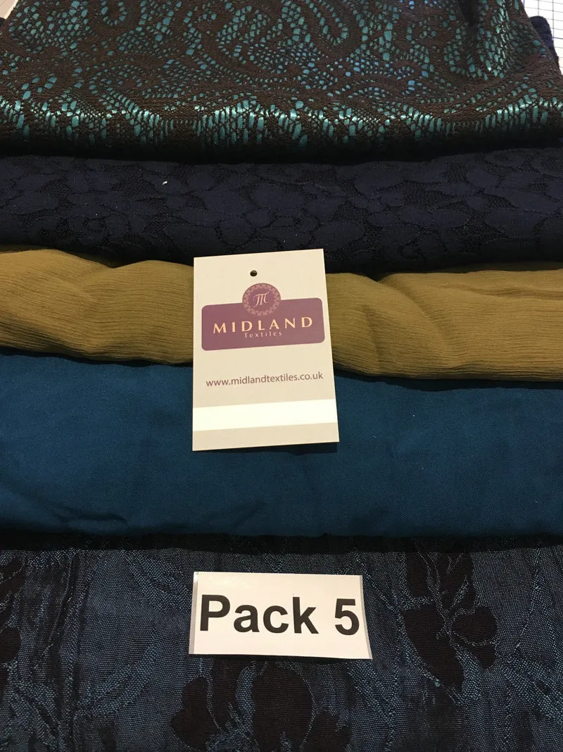 Mixed Assorted fabric Pack of 5 remnants patchwork quilting crafting M630 Mtex