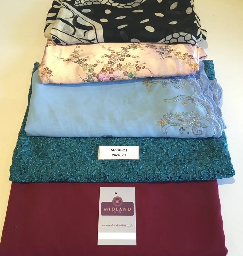 Mixed Assorted fabric Pack of 5 remnants patchwork quilting crafting M630 Mtex