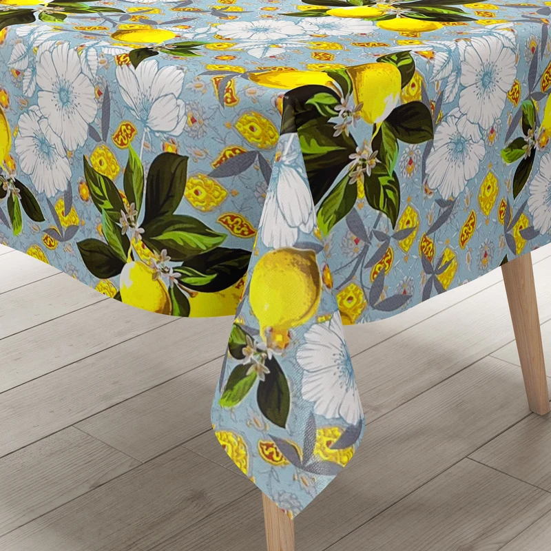 Wachstuch Tischdecke B6025-03 hellblau Zitronen Finca Sommer eckig rund oval