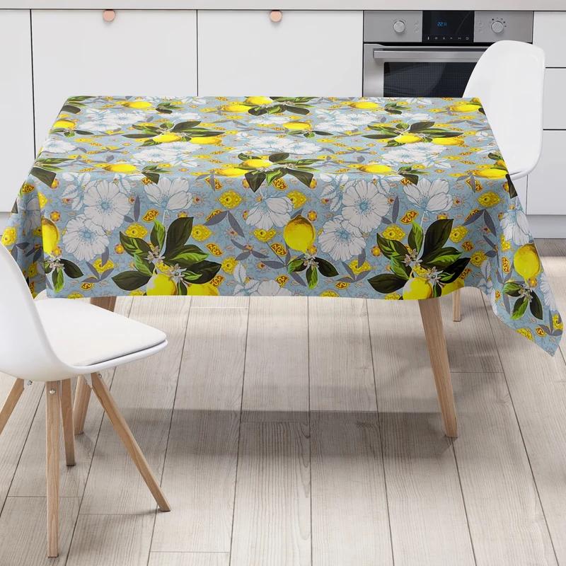 Wachstuch Tischdecke B6025-03 hellblau Zitronen Finca Sommer eckig rund oval