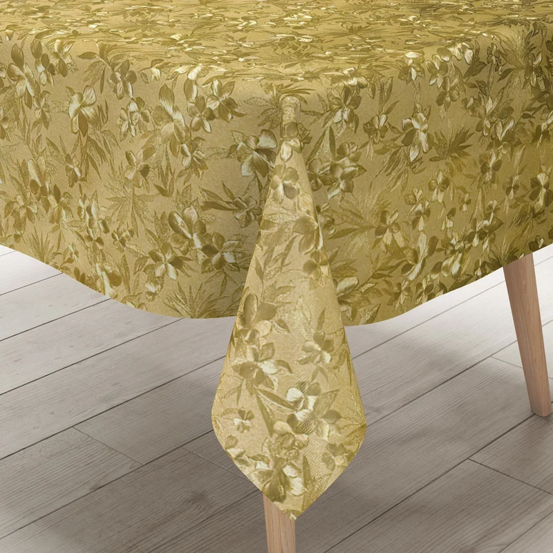 Wachstuch Tischdecke Damast geprägt K607A Gold Rosen Blüten Weihnachten eckig rund oval