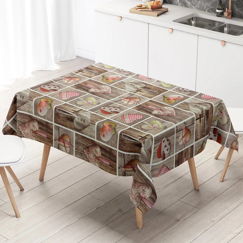 Wachstuch Tischdecke C145341 Holzdielen Alm Skihütte Herzen eckig rund oval Meterware