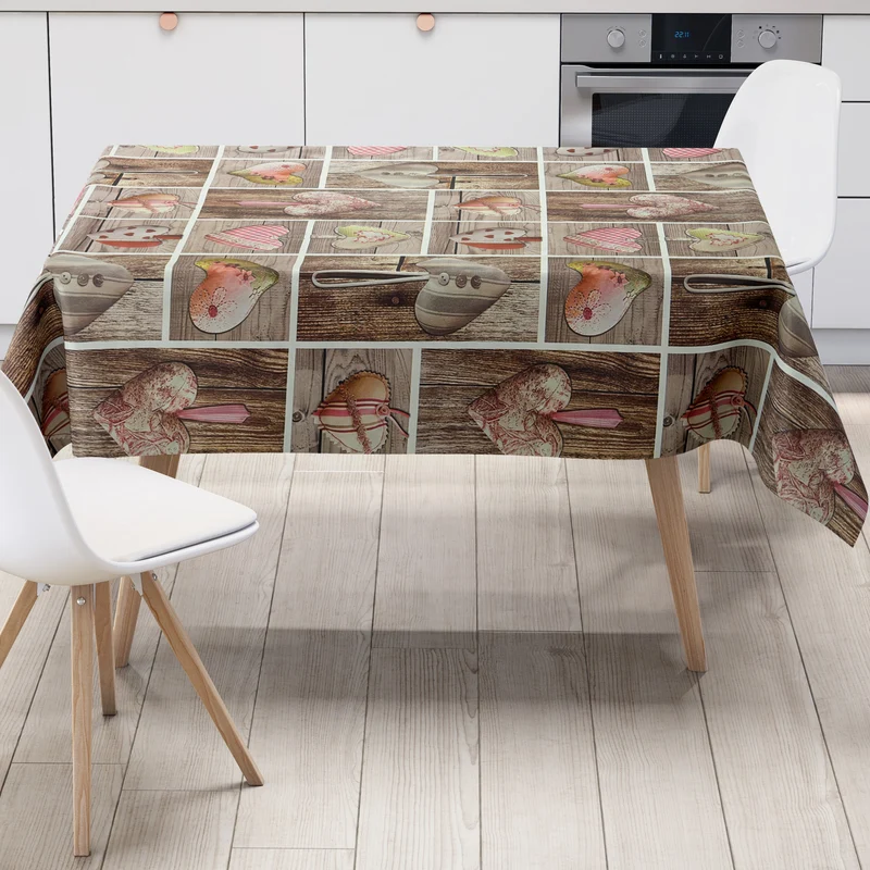 Wachstuch Tischdecke C145341 Holzdielen Alm Skihütte Herzen eckig rund oval Meterware