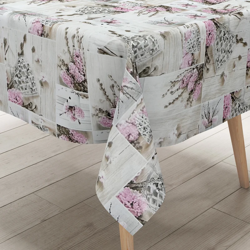 Wachstuch Tischdecke B5019-01 rosa Blüten auf Holz eckig rund oval