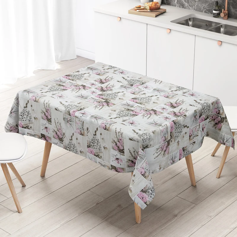 Wachstuch Tischdecke B5019-01 rosa Blüten auf Holz eckig rund oval
