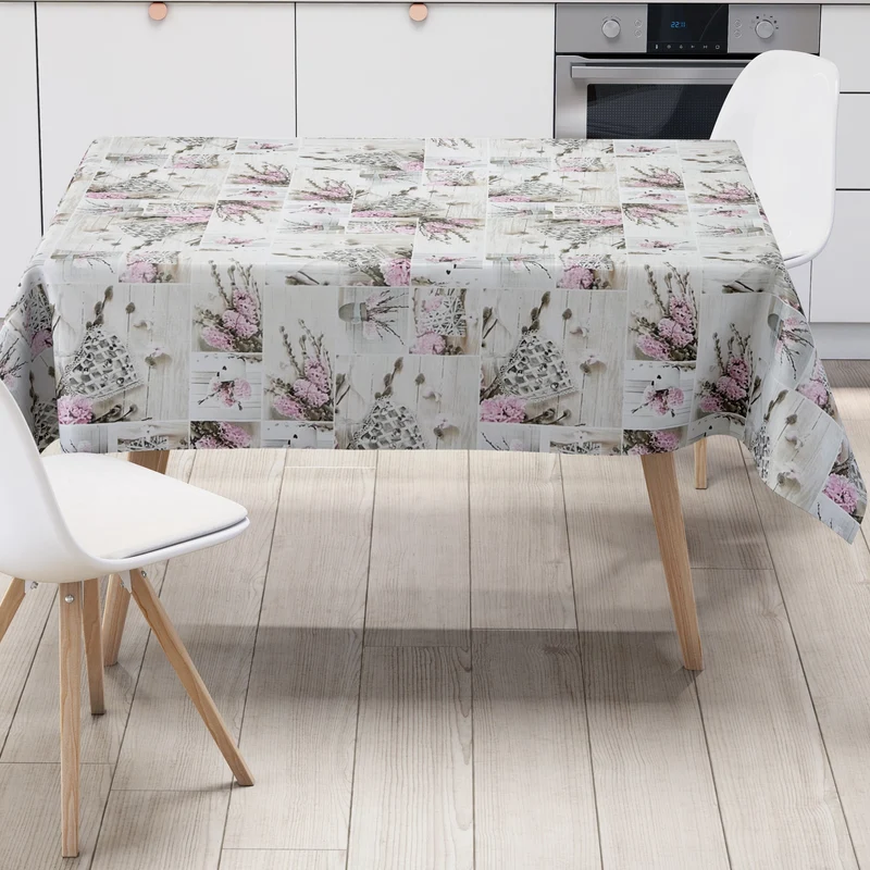 Wachstuch Tischdecke B5019-01 rosa Blüten auf Holz eckig rund oval
