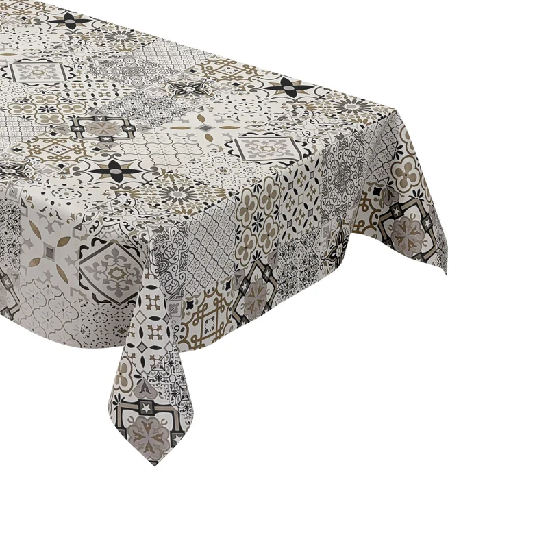 Wachstuch Tischdecke B5010-03 Mosaik Fliesen beige braun auf weiss eckig rund oval