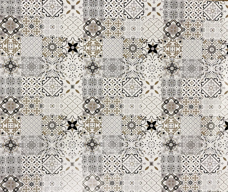 Wachstuch Tischdecke B5010-03 Mosaik Fliesen beige braun auf weiss eckig rund oval