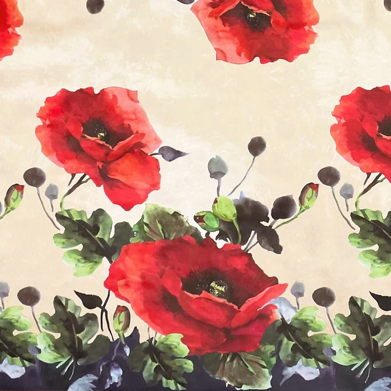 Wachstuch Tischdecke geprägt B6029-01 Mohnblumen beige Bordürenmuster eckig rund oval