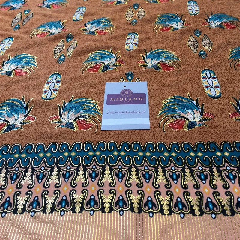 Brown Birds Batik Papua Printed gold foil fabric dress fabric 44" M145-72 Mtex