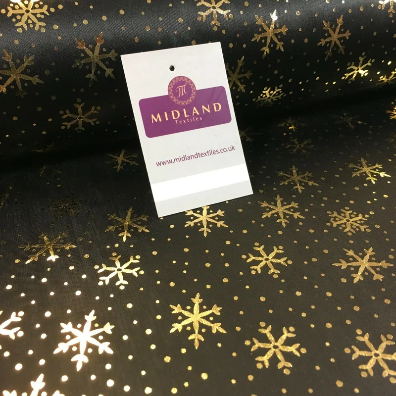 Black with gold Gold Snowflake Hologram Printed Computer foil fabric 45" M7-12