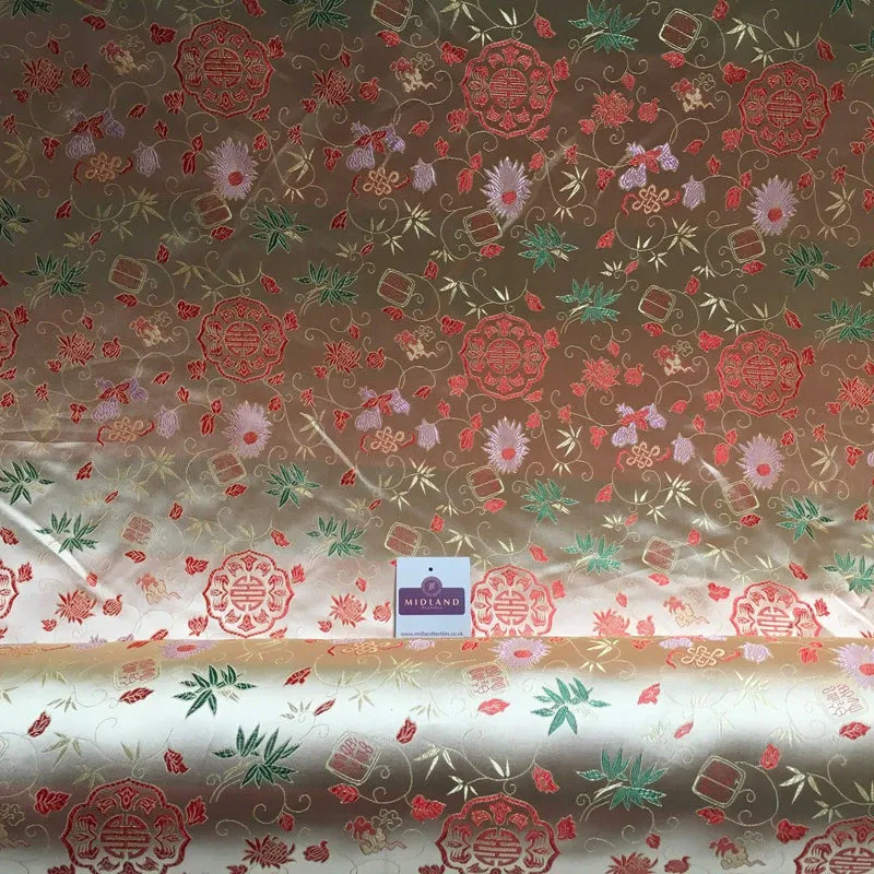 Gold Floral Medallion Chinese Brocade Satin Fabric 44" Wide M395-17 Mtex