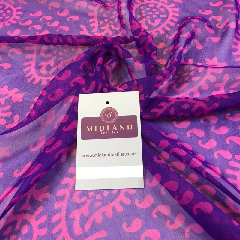 Two Coloured paisley Lightweight printed chiffon 55" Wide M764 Mtex