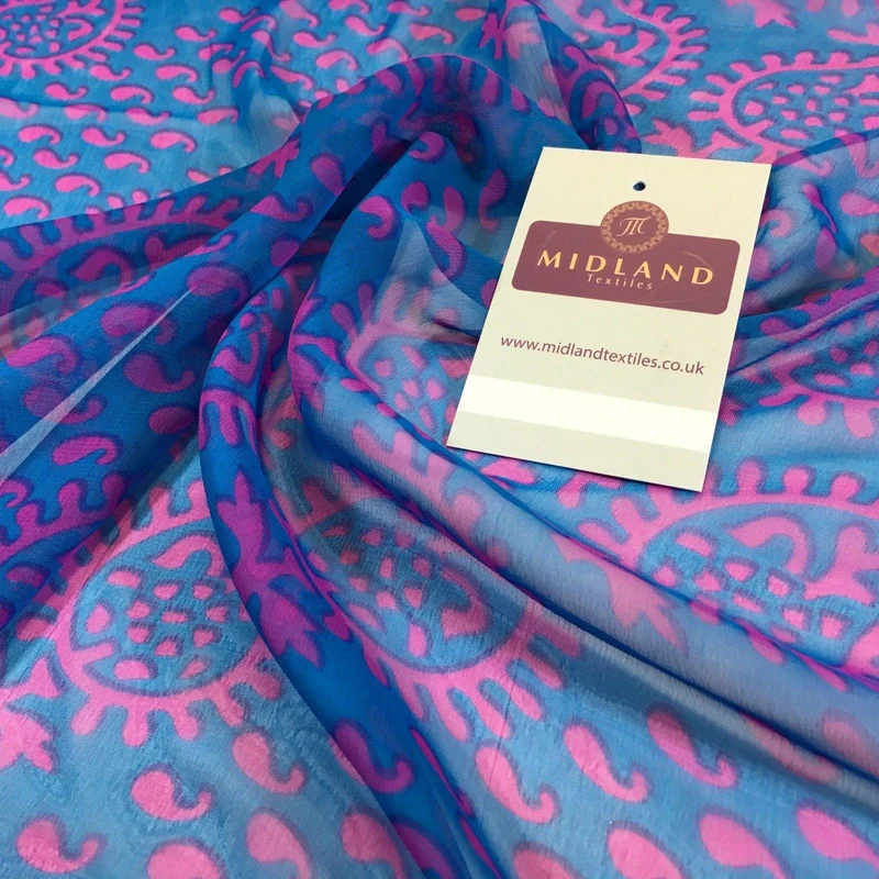 Two Coloured paisley Lightweight printed chiffon 55" Wide M764 Mtex