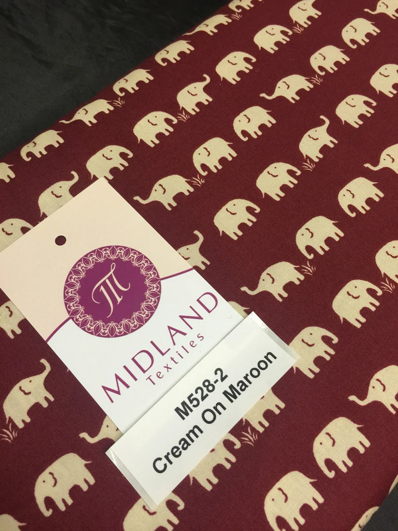 Retro Novelty Elephant Herd Fabric Print 100% Cotton 44" Wide M528