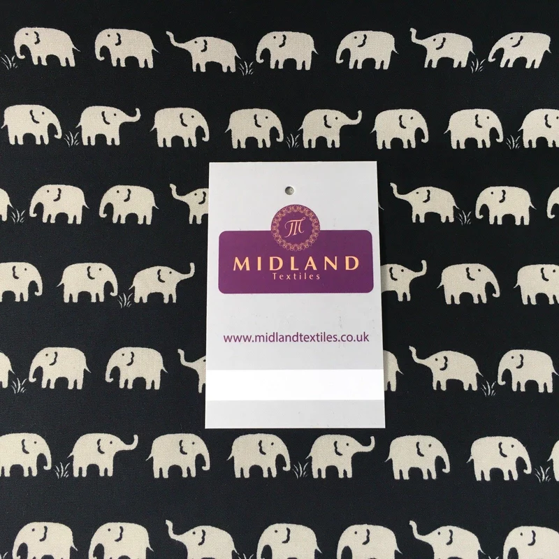 Retro Novelty Elephant Herd Fabric Print 100% Cotton 44" Wide M528