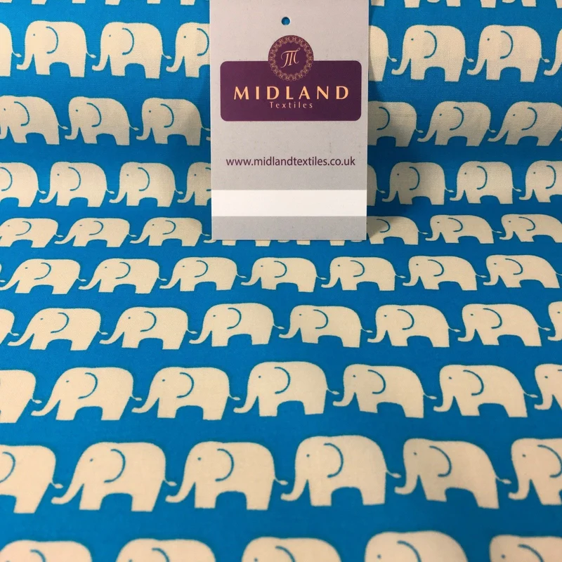 Retro Novelty Elephant Herd Fabric Print 100% Cotton 44" Wide M528