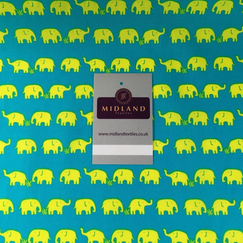 Retro Novelty Elephant Herd Fabric Print 100% Cotton 44" Wide M528