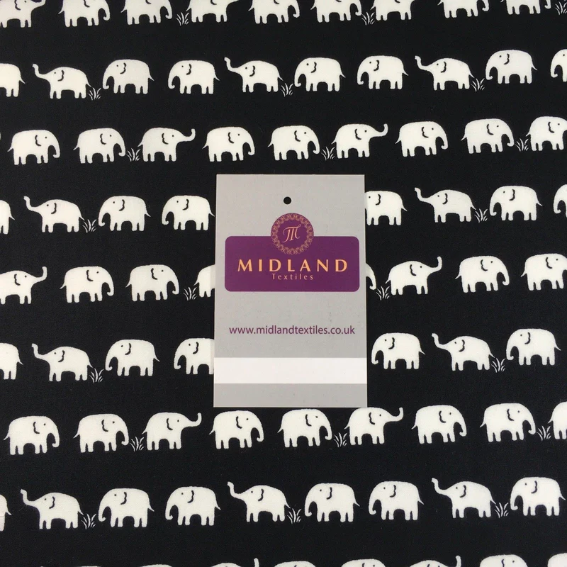 Retro Novelty Elephant Herd Fabric Print 100% Cotton 44" Wide M528