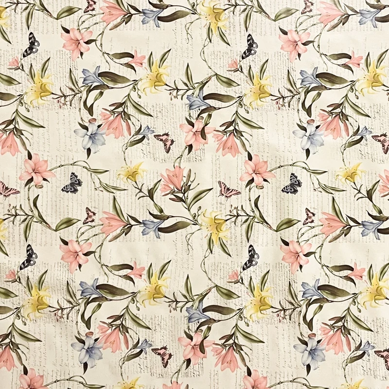 Wachstuch Tischdecke 06241-02 beige Blumenwiese Blüten Schmetterlinge eckig rund oval Wunschmaß