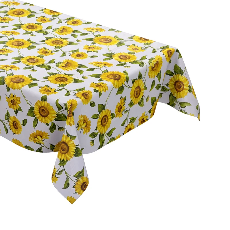Wachstuch Tischdecke 160 cm Breite Übergröße B8988-01 Sonnenblumen auf weiss eckig rund oval