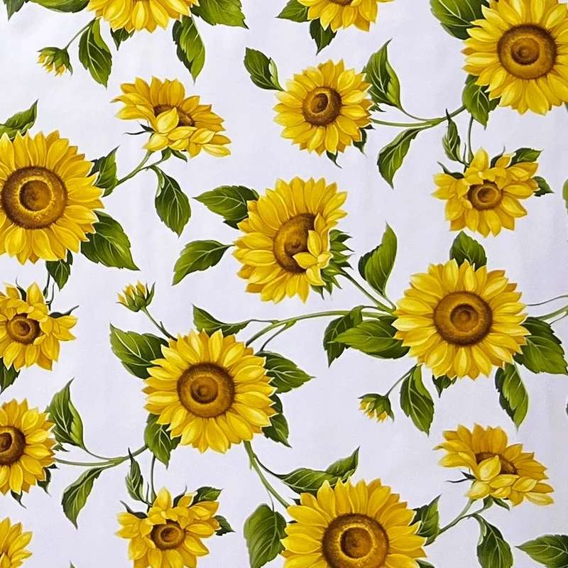 Wachstuch Tischdecke 160 cm Breite Übergröße B8988-01 Sonnenblumen auf weiss eckig rund oval