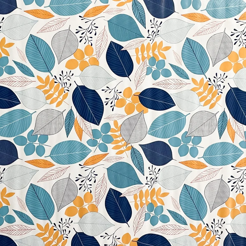 Wachstuch Tischdecke B4052-02 blau orange Blätter Laub Dschungel nach Maß eckig rund oval