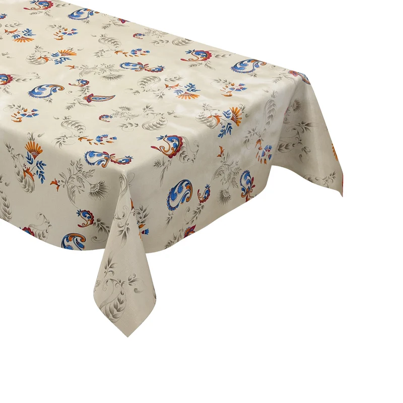 Wachstuch Tischdecke 01513-01 Boho Federn Blumen beige eckig rund oval