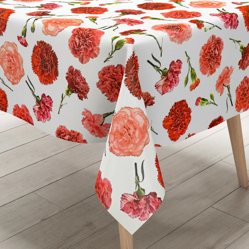 Wachstuch Tischdecke K145A rosa Nelken Blüten auf weiss Garten Sommer eckig rund oval