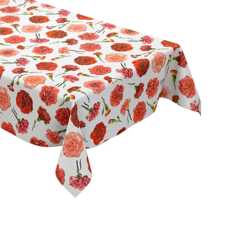 Wachstuch Tischdecke K145A rosa Nelken Blüten auf weiss Garten Sommer eckig rund oval