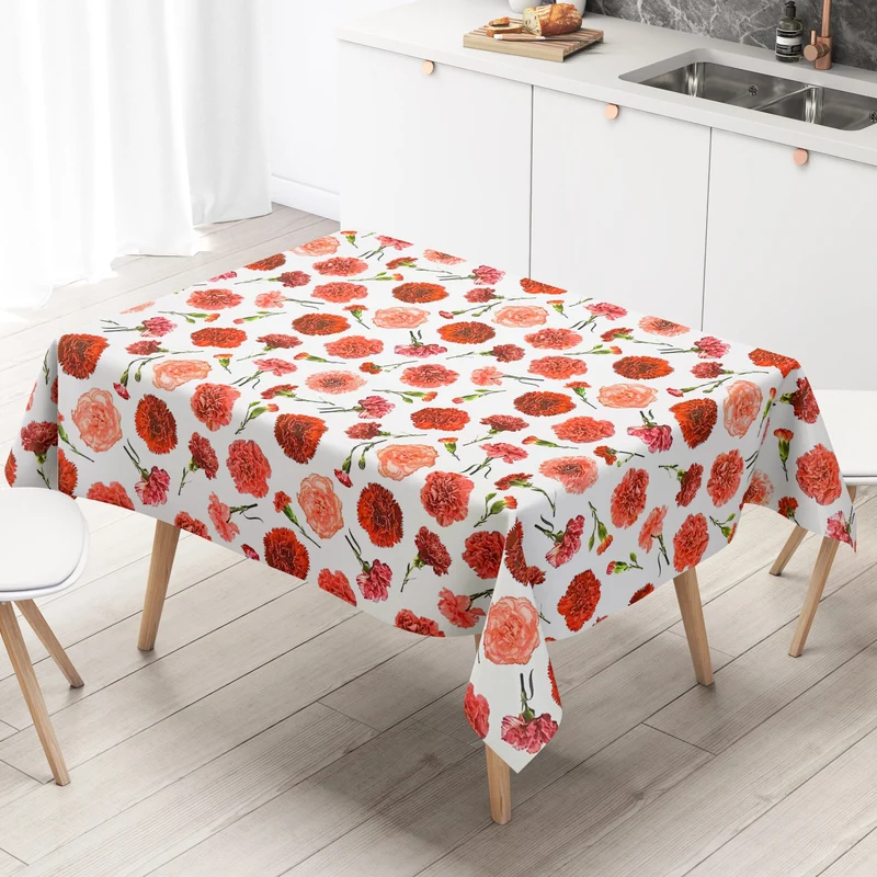 Wachstuch Tischdecke K145A rosa Nelken Blüten auf weiss Garten Sommer eckig rund oval
