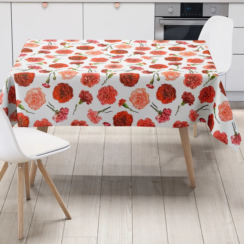 Wachstuch Tischdecke K145A rosa Nelken Blüten auf weiss Garten Sommer eckig rund oval