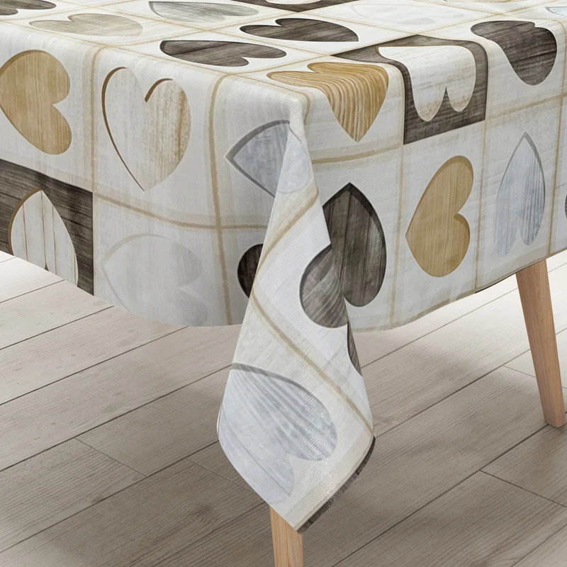 Wachstuch Tischdecke B5051-01 Holz Herzen Love eckig rund oval