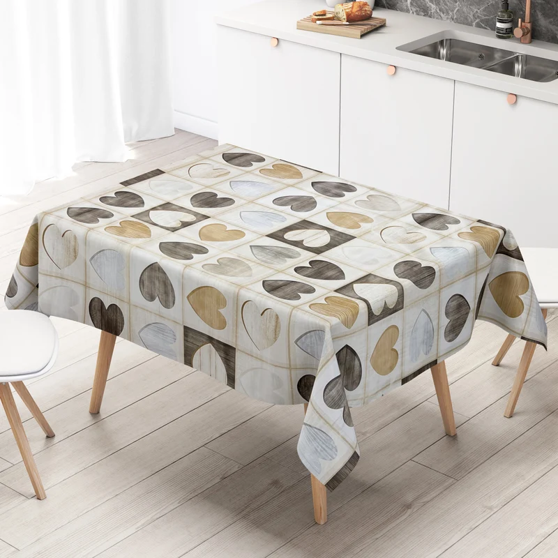 Wachstuch Tischdecke B5051-01 Holz Herzen Love eckig rund oval