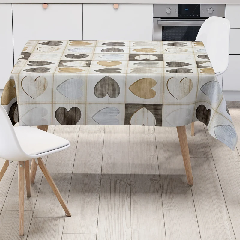 Wachstuch Tischdecke B5051-01 Holz Herzen Love eckig rund oval