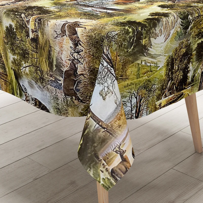 Wachstuch Tischdecke P739-1 Jagdmotiv Wildmotiv Hirsch Reh Wald eckig rund oval