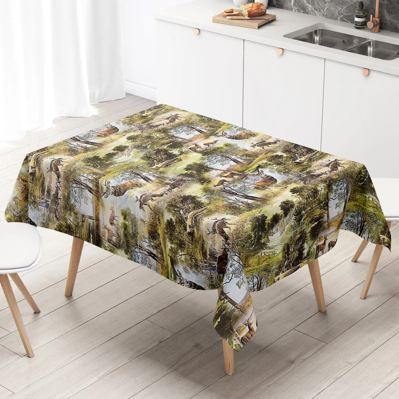 Wachstuch Tischdecke P739-1 Jagdmotiv Wildmotiv Hirsch Reh Wald eckig rund oval