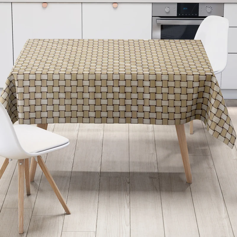 Wachstuch Tischdecke geprägt P1088-5 beige hellbraun Rattan-Optik geflochten eckig rund oval
