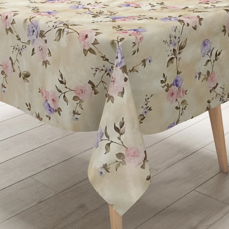 Wachstuch Tischdecke 01502-04 beige cremefarben Rosen Blüten klassisch eckig rund oval