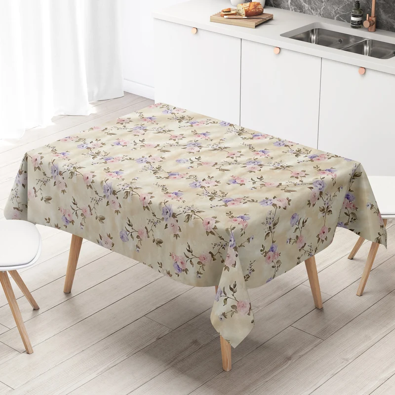 Wachstuch Tischdecke 01502-04 beige cremefarben Rosen Blüten klassisch eckig rund oval